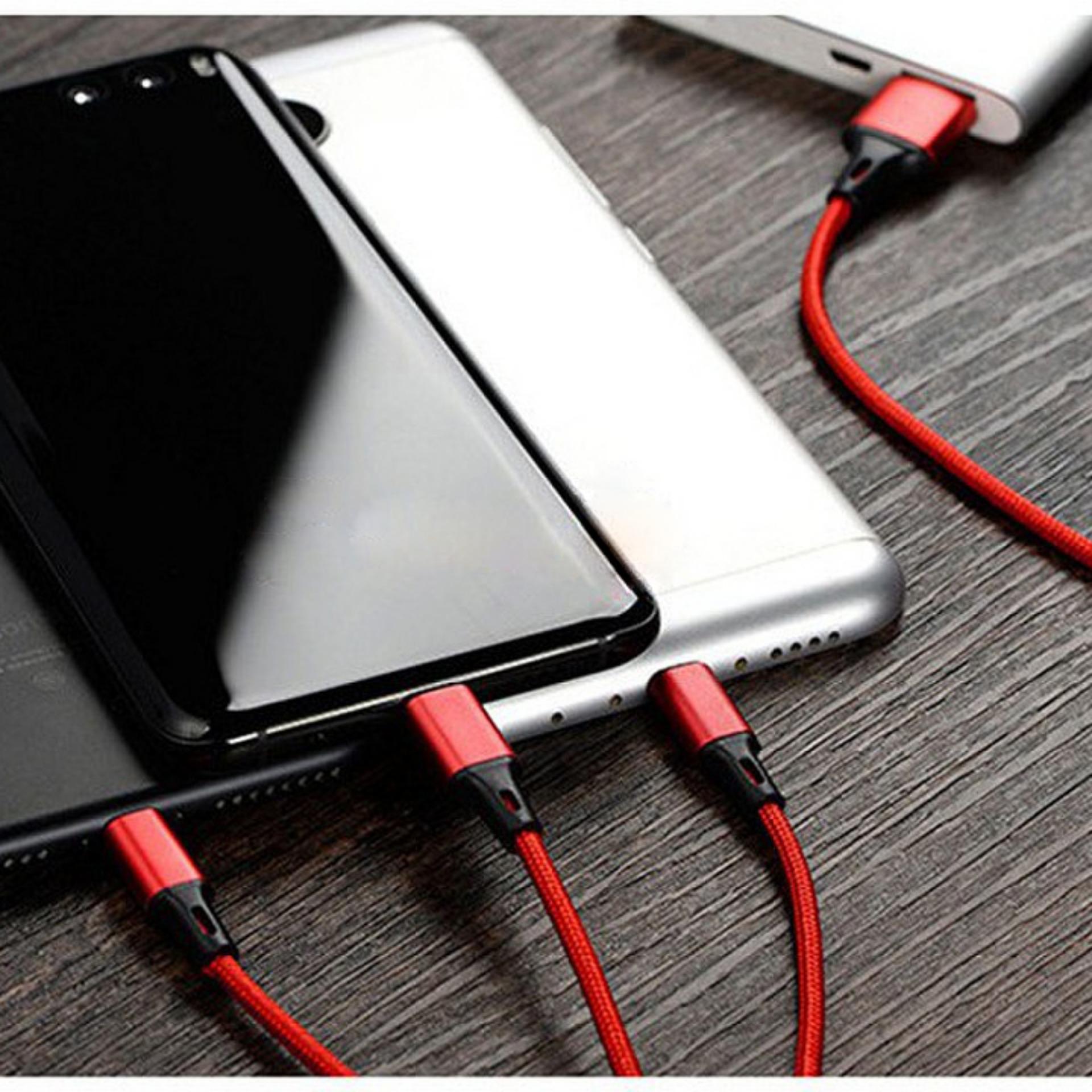 Cáp sạc đa năng 3 đầu Bagi Lightning Iphone + Micro + Type C