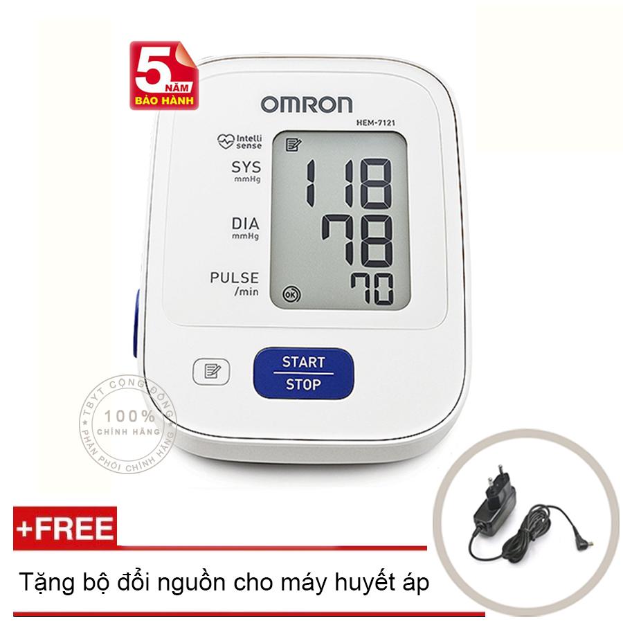 Máy đo huyết áp bắp tay Omron HEM 7121 Trắng + Tặng bộ đổi nguồn OEM