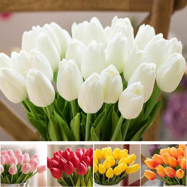 Combo 10 cành hoa tulip silicon trang trí siêu đẹp, cành dài 32cm