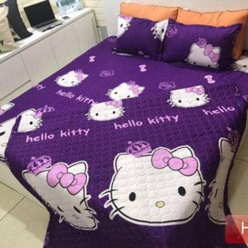 Sét 5 chăn ga gối món kitty tím đậm kèm chăn hè trần bông
