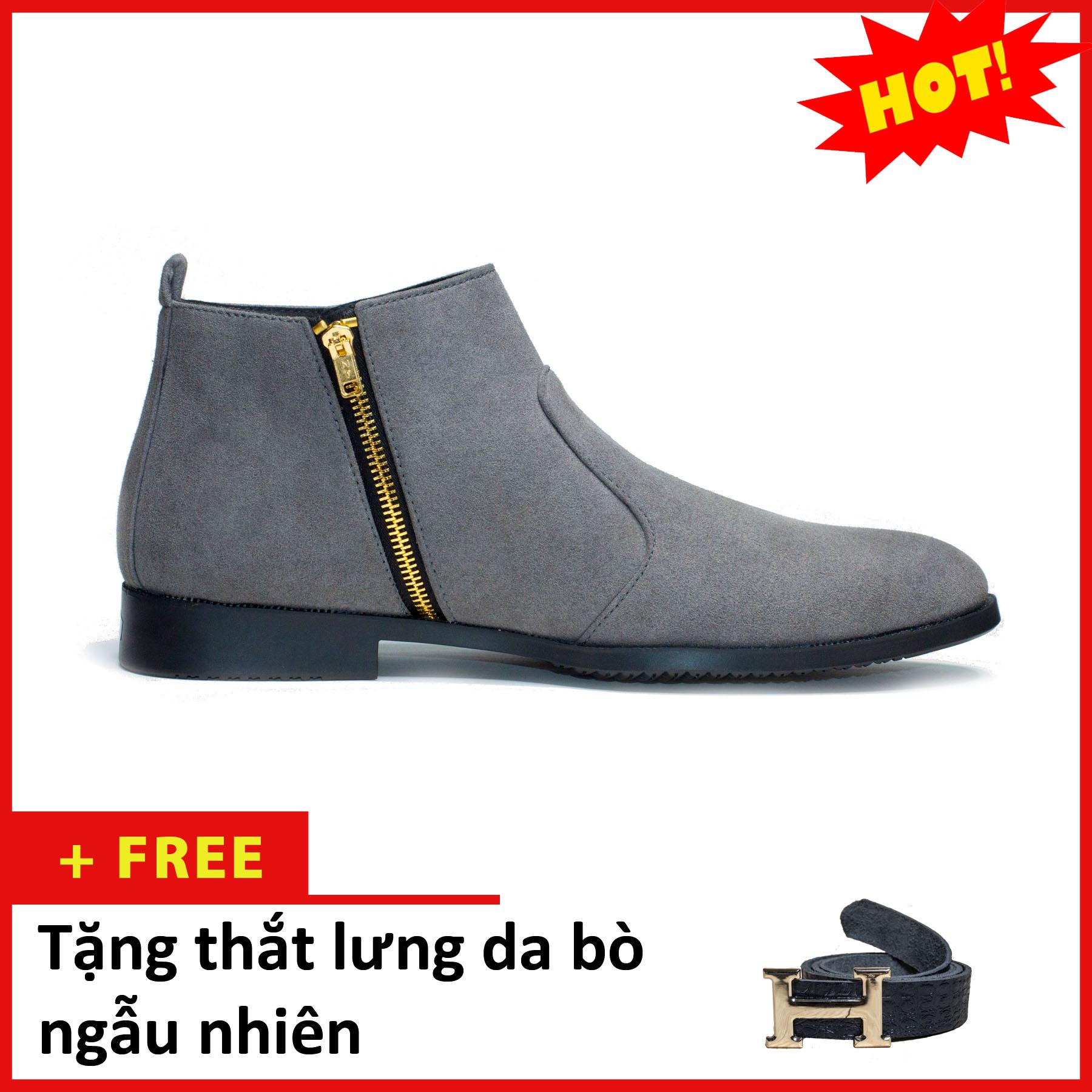 Giày Chelsea boot nam đẹp cổ khóa da xám CB523(TL)