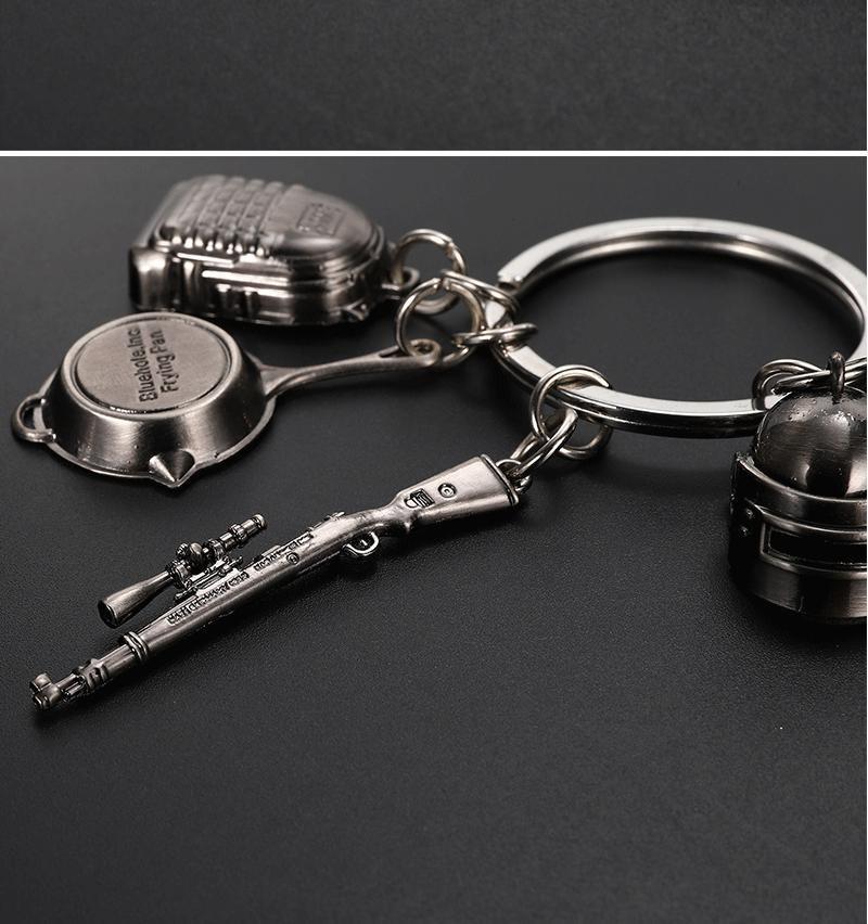 Combo 4 móc khóa PUBG mini - Chảo mũ giáp K98