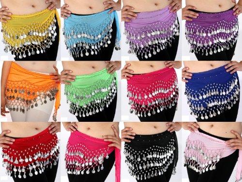 KEChc Thấm Mua Nhà Voan Bèo Đồng Tiền Vàng Múa Bụng Hông Váy Vắt Khăn (Đen)