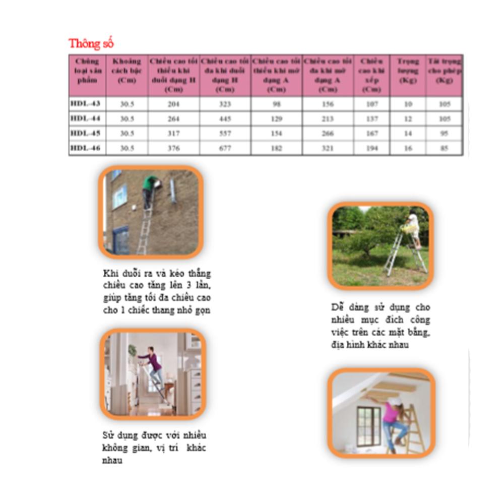 Thang nhôm rút đa năng HYUNDAI LS- 45 - Công nghệ HÀN QUỐC đạt tiêu chuẩn chất lượng cao...