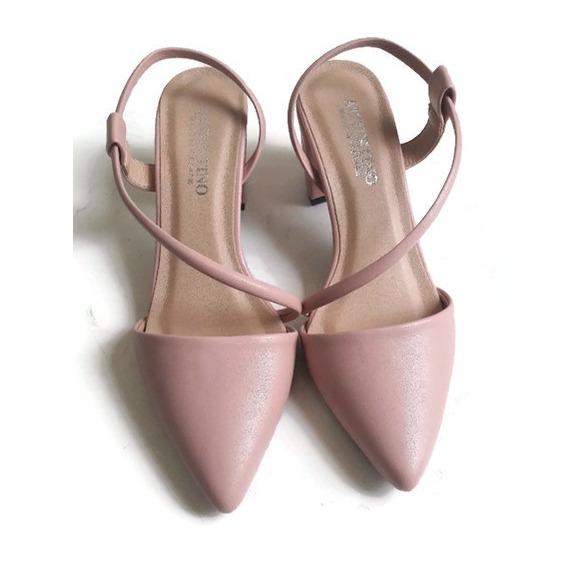 [SALE] Sandal Bít Mũi Nhọn Da Lì Quai Chéo Đế Vuông 5 Phân (Hồng Kem)