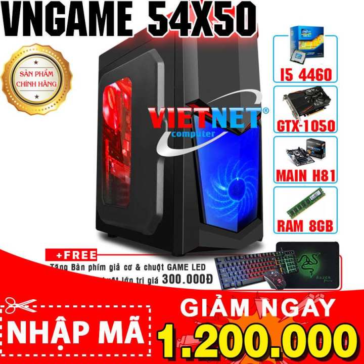 Máy tính chơi game VNGame 54X50 intel i5 4460 H81 card GTX 1050 RAM 8GB HDD 500GB (VietNet)