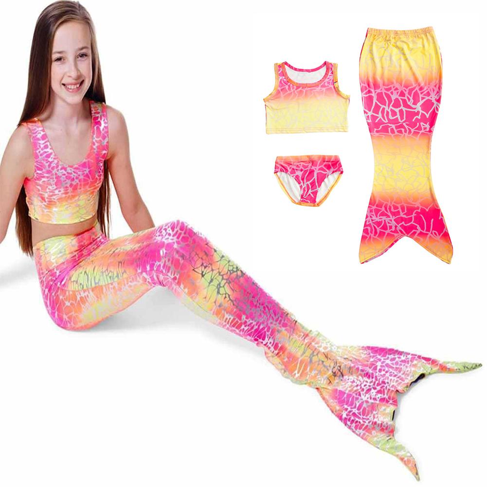 ZM เด็ก 3 ชิ้น Rainbow ชุดว่ายน้ำหางนางเงือกชุดชุดว่ายน้ำบิกินี่เด็กหญิง Mermaid TAIL