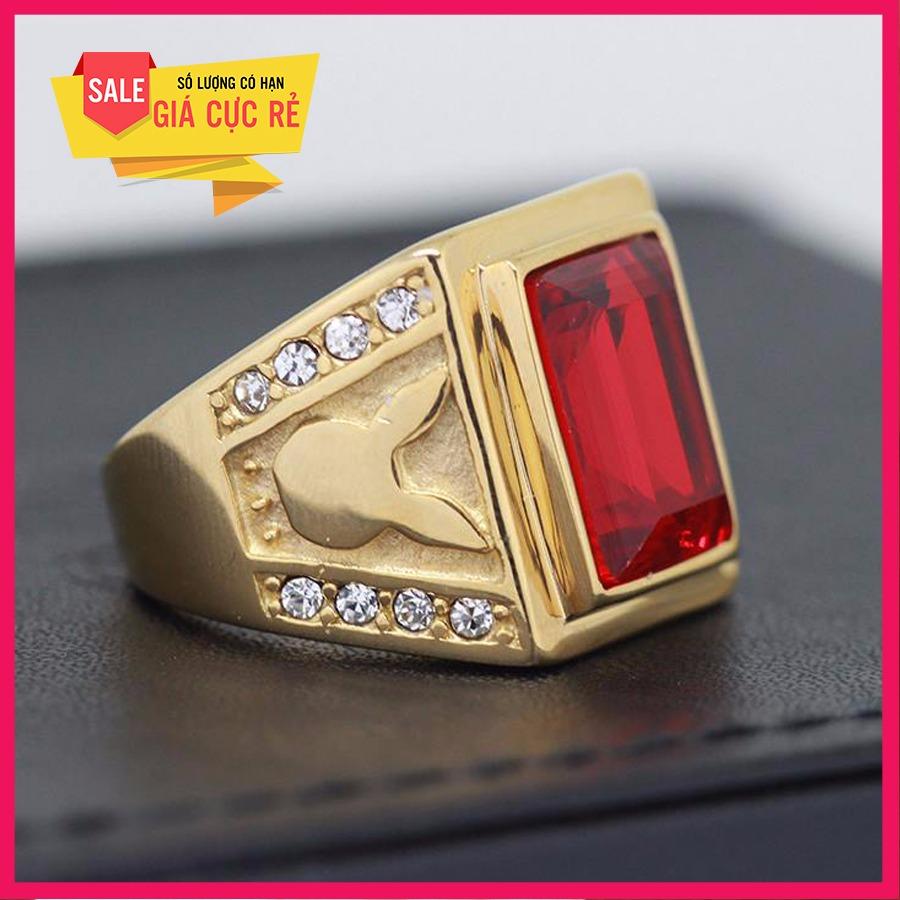 Nhẫn bạc Thái mạ vàng mặt đá  ( đỏ)