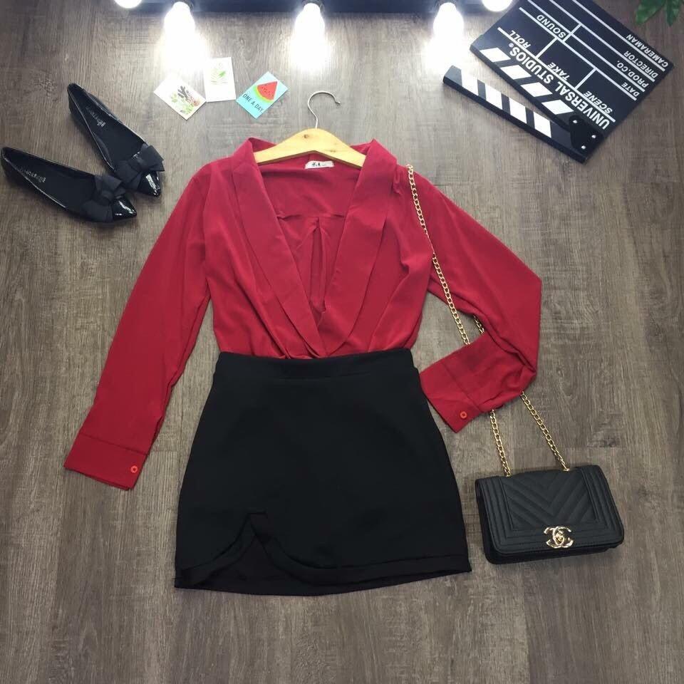 Set áo đắp chéo và chân váy