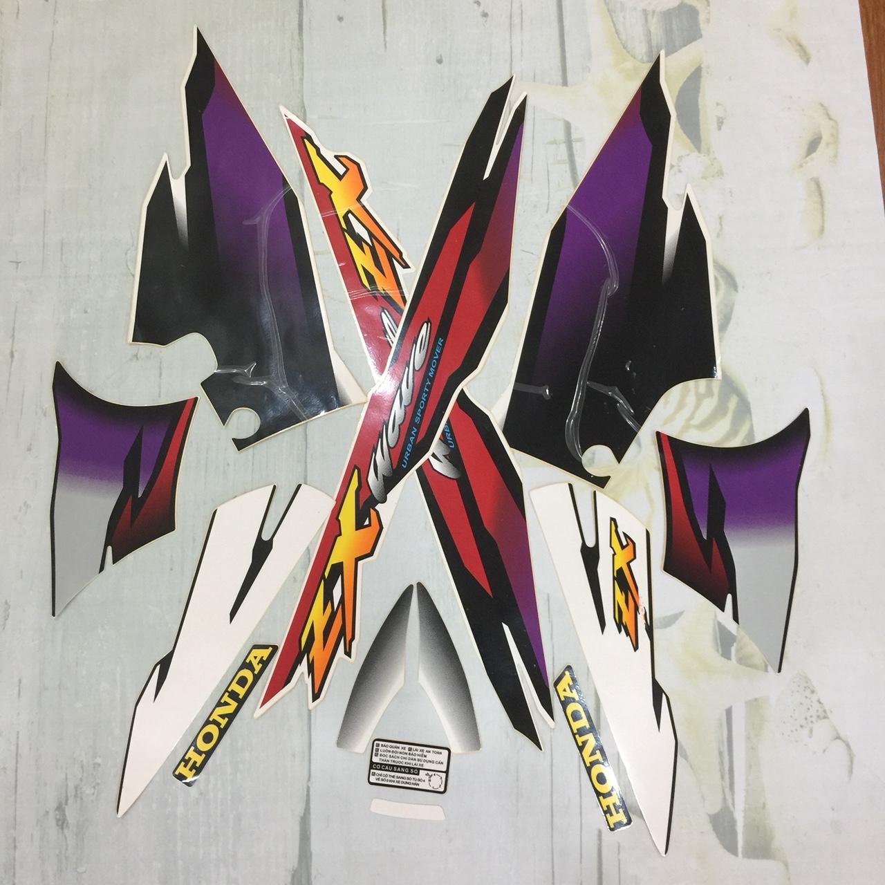 [NGHÍA VÔ ĐÂY] Bộ tem cực đẹp cho xe WAVE ZX màu trắng tím  chữ bền đẹp OX01-897