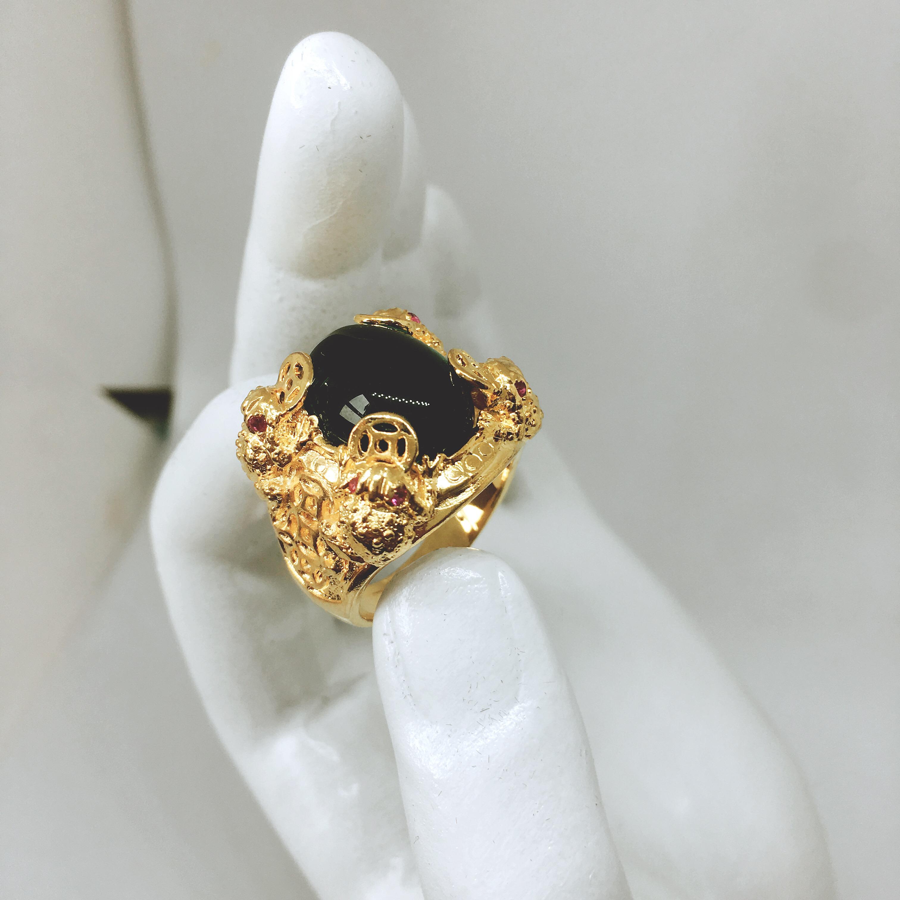 Nhẫn phong thủy Nhẫn Tỳ hưu đính đá đẳng cấp ( màu xanh lục)