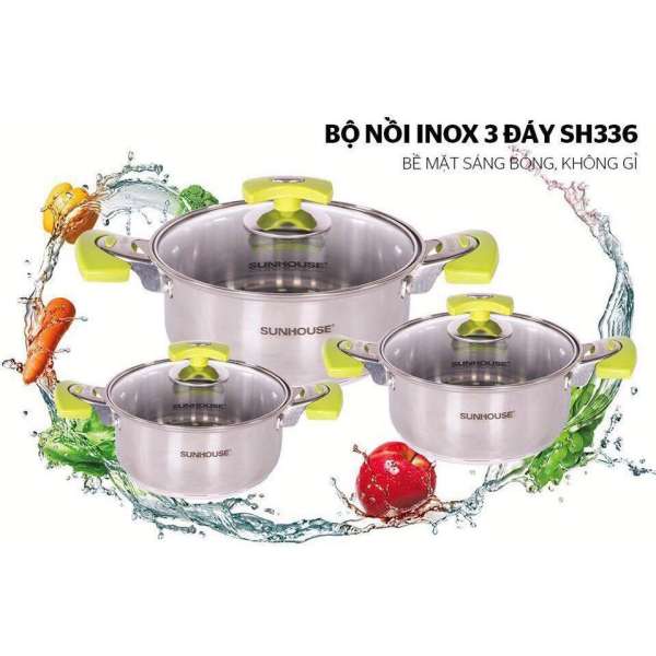 BỘ NỒI INOX 3 ĐÁY SUNHOUSE SH336