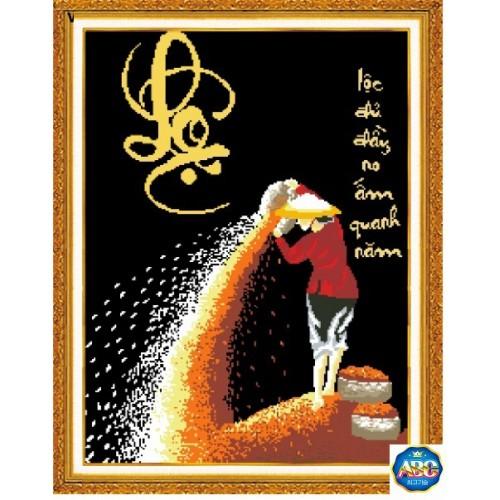Tranh chấm đá chữ lộc-DF177-Ngọc Thịnh