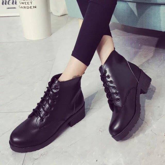 Giày Boot Nữ 5cm Gót Vuông Cổ Thấp