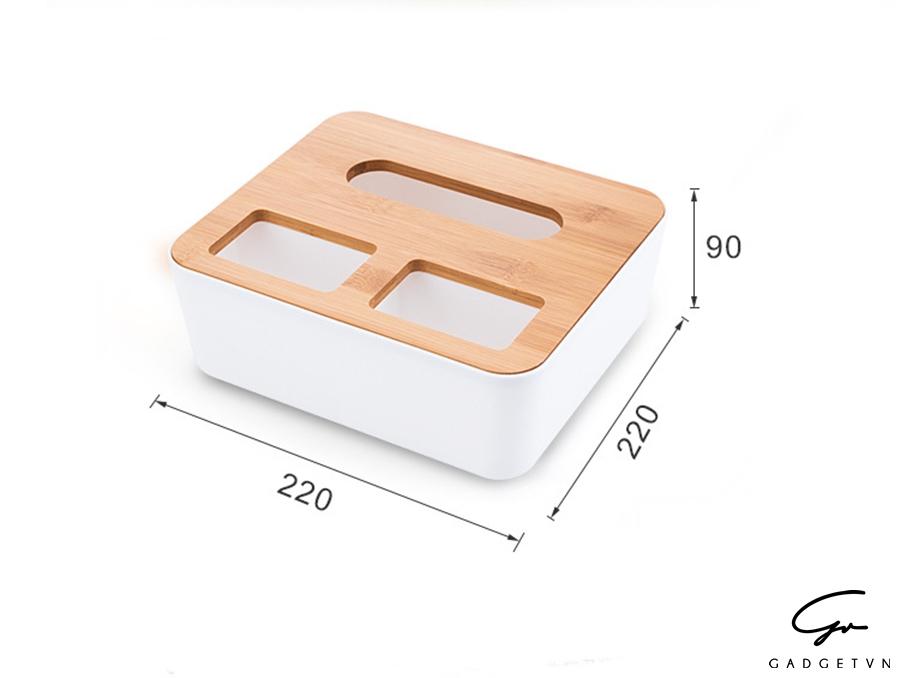 Hộp giấy nắp gỗ chia 3 ngăn