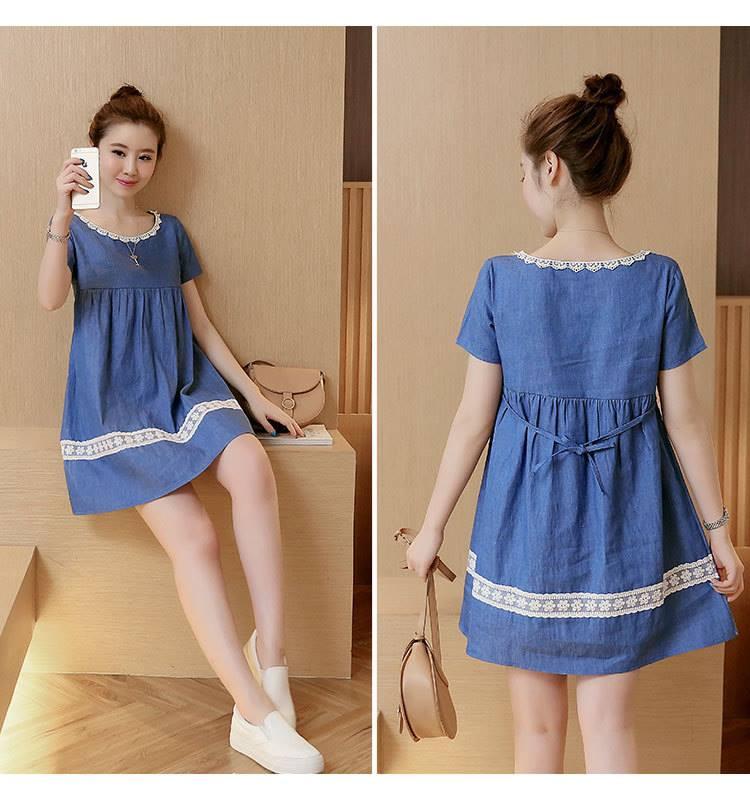 Váy Bầu Giả Bò Phối Ren Cổ