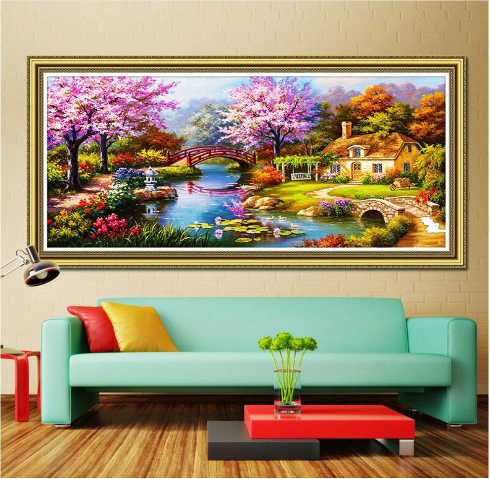 Tranh thêu tổ ấm hạnh phúc 195x103cm met khổ lớn