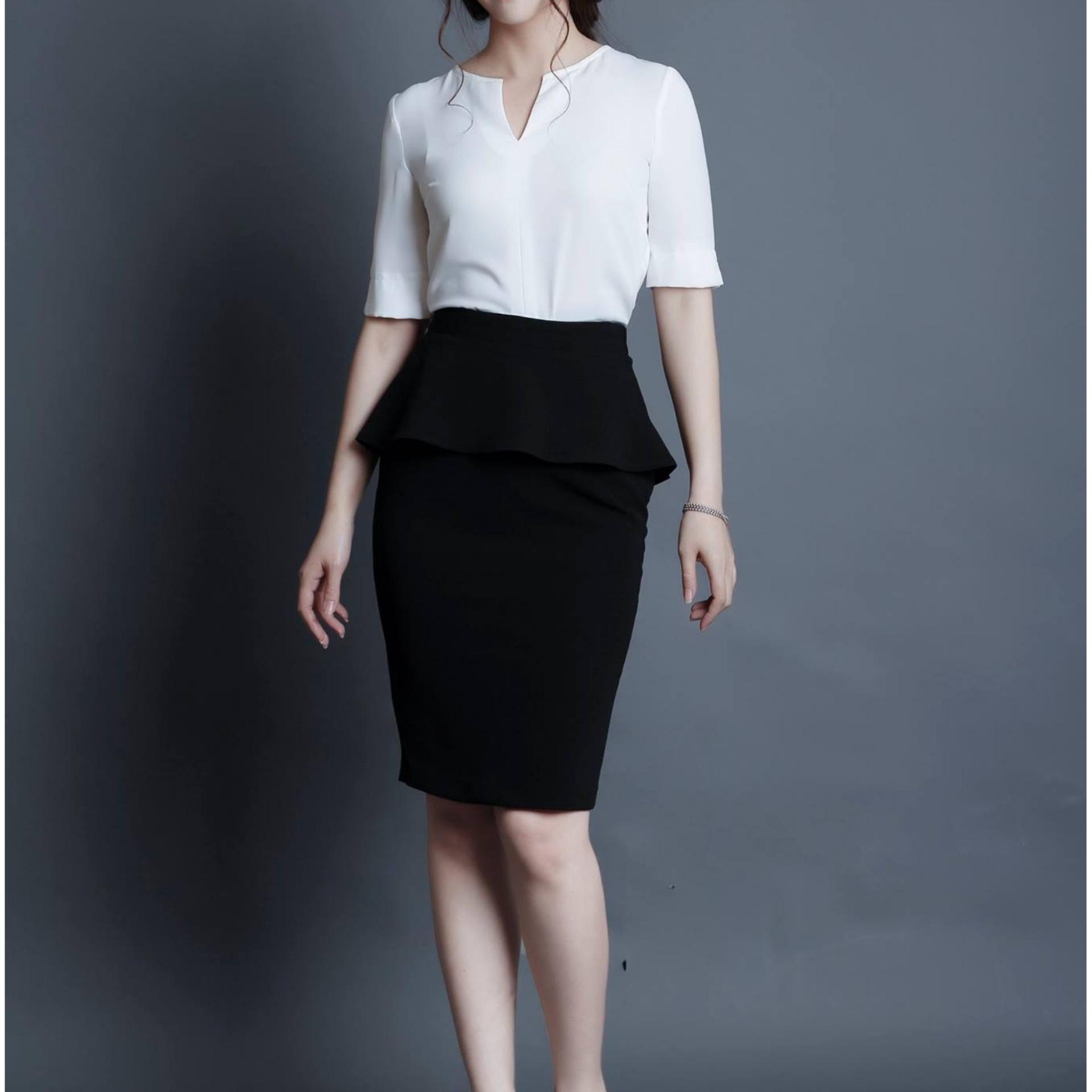 [HCM]Chân váy bút chì đen peplum