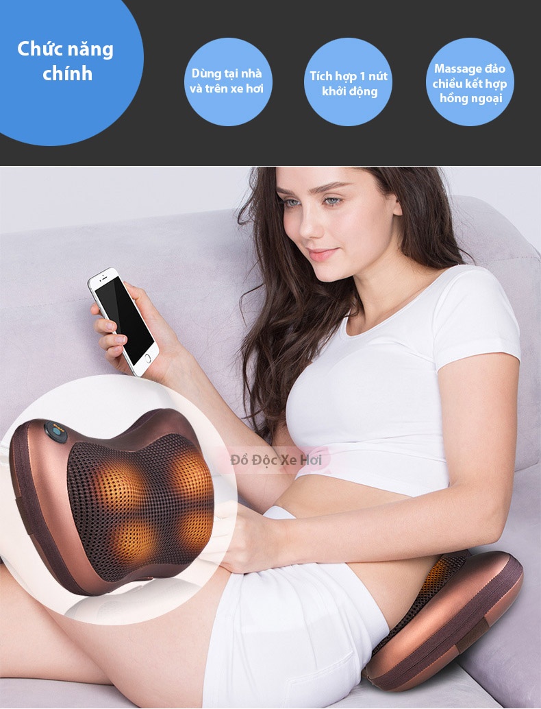 Gối Massage Hồng Ngoại 8 Bi đảo chiều (Nâu đỏ)