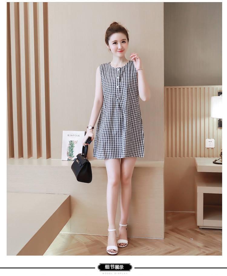 Váy Bầu Kẻ Caro Sát Nách _1244