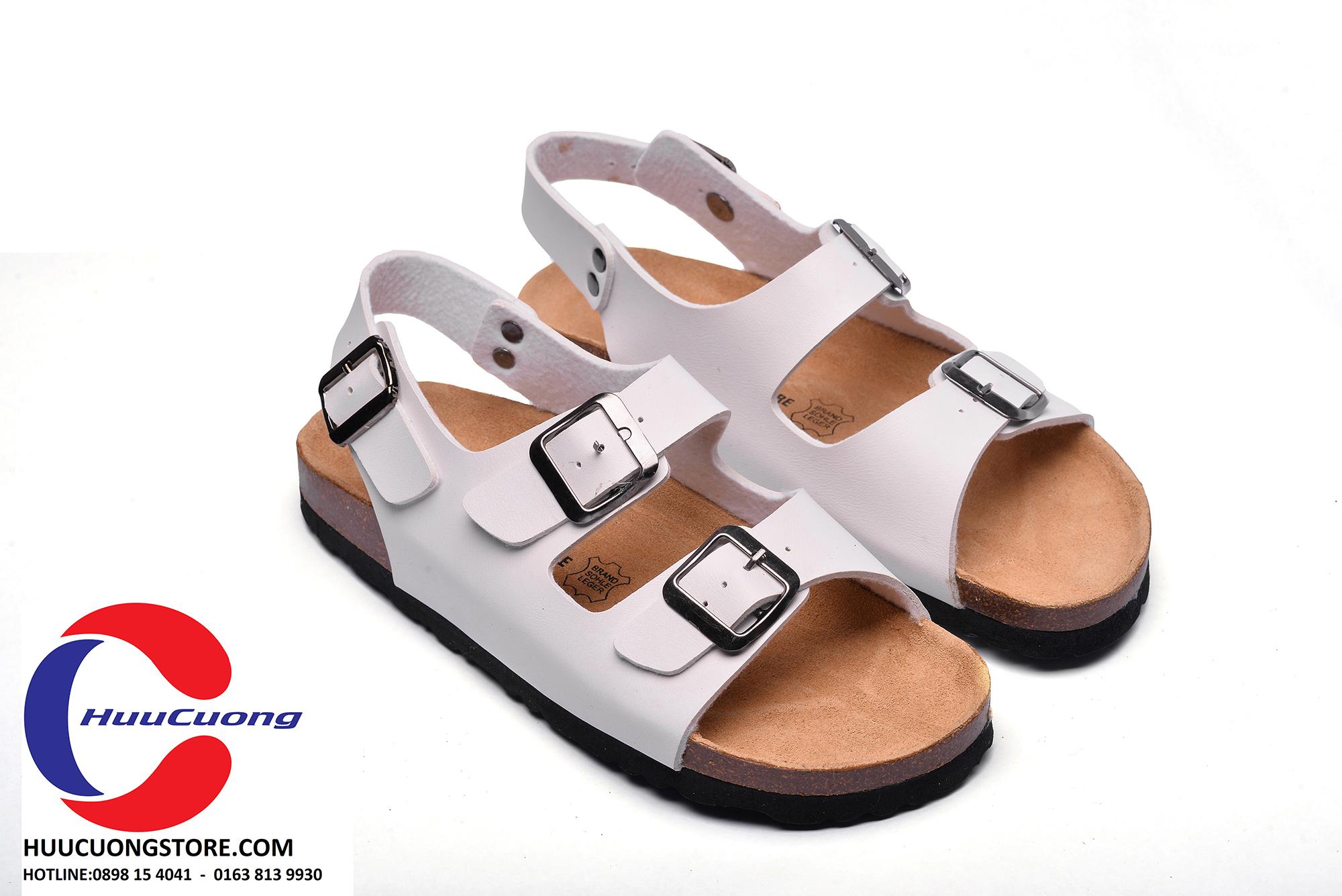 Giày sandal 2 khóa trắng nam nữ đế trấu