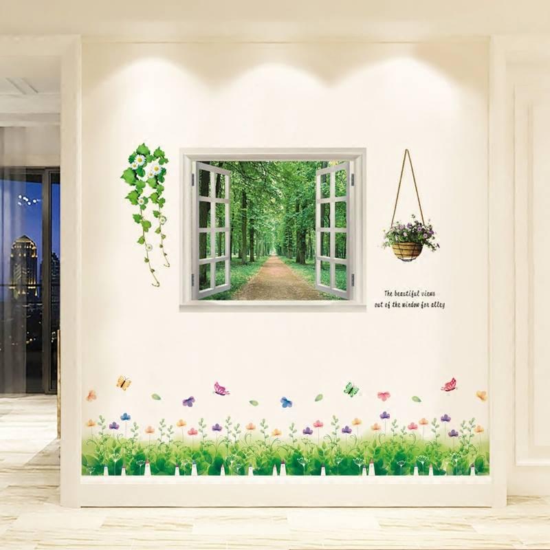 Decal dán tường cửa sổ và chân tường hoa giai nhân