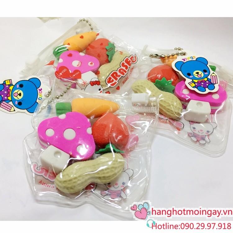 Gôm tẩy bút chì [ GIÁ CỰC SỐC ] Túi 4 Tẩy Bút Chì, Gôm Tẩy Hình Đồ Ăn, hoa quả, hình ngộ nghĩnh, dụng cụ học tập