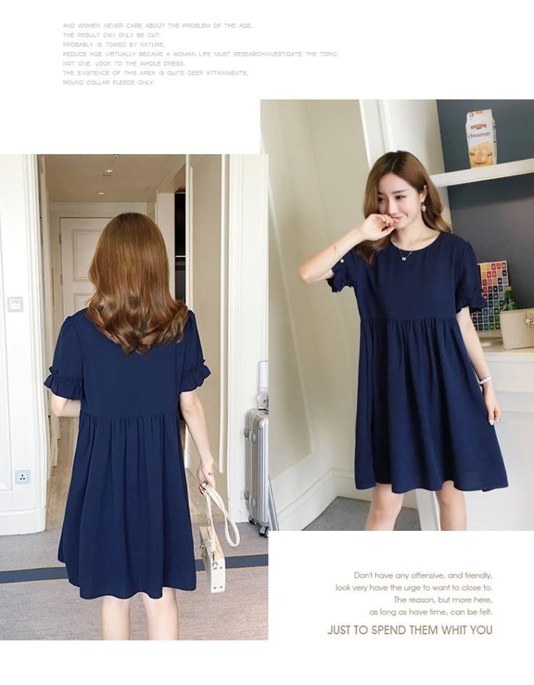 MYC 1158 Váy Bầu Xanh Than Tay Loe