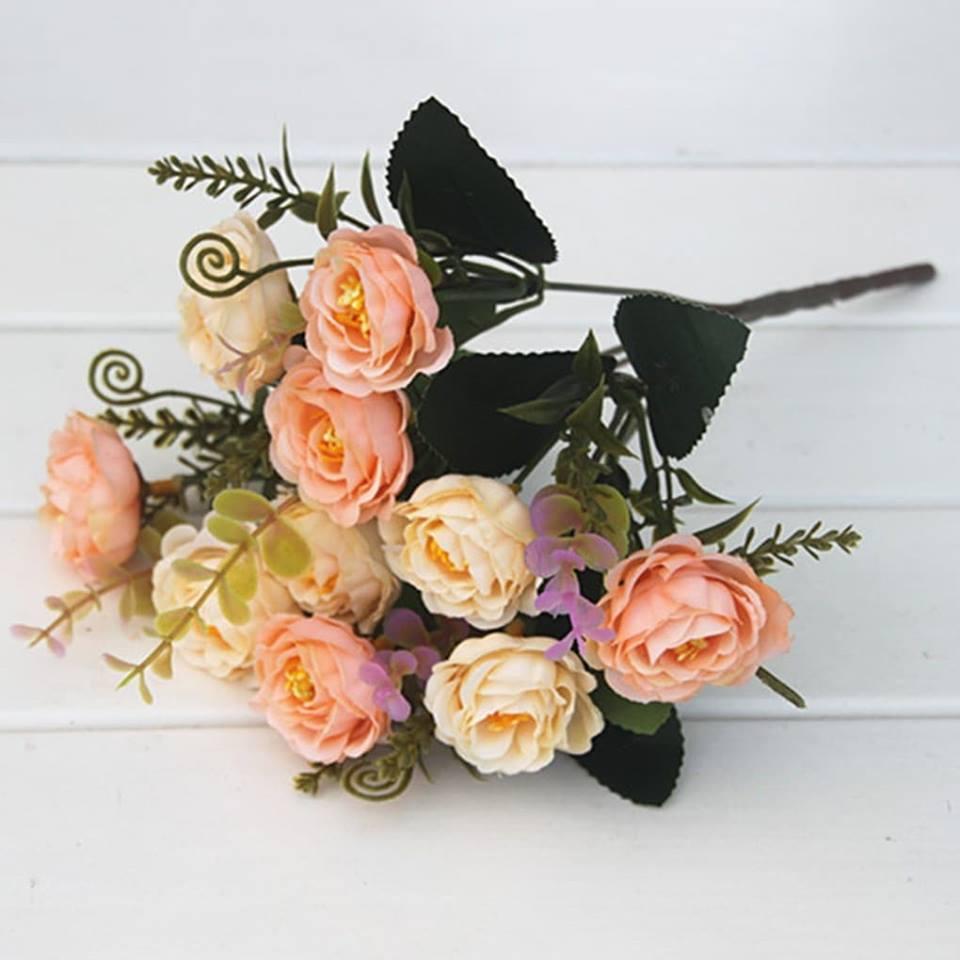 Hoa hồng trà Rosemarie trang trí siêu đẹp cành 10 bông- Hoa giả 515JA - Hoa giả cao cấp - Hoa để bàn - Hoa văn phòng