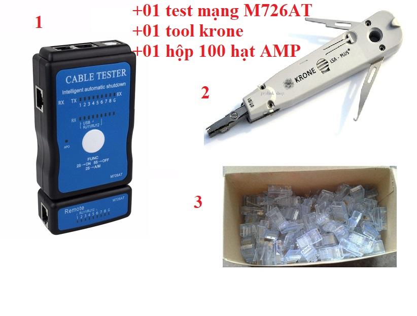 Bộ test cáp mạng rj45/rj11/usb đa năng m726at + tặng kèm kìm nhấn mạng và hộp 100 đầu rj45
