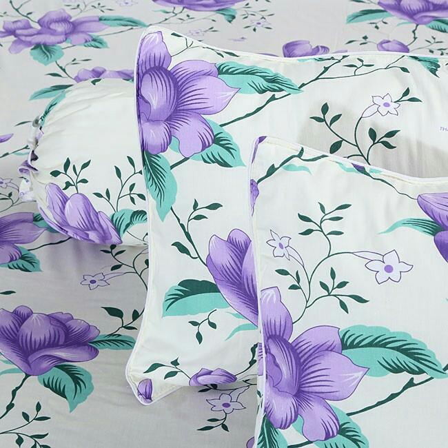 Bộ Drap Cotton Thắng Lợi 4 món, áo gối chần gòn, mẫu Lan tím (1m6, 1m8x2m)