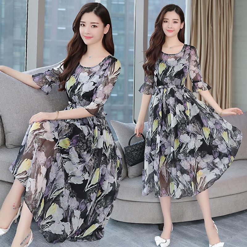 Đầm chiffon xòe xinh xắn họa tiết hoa vani sp.01373