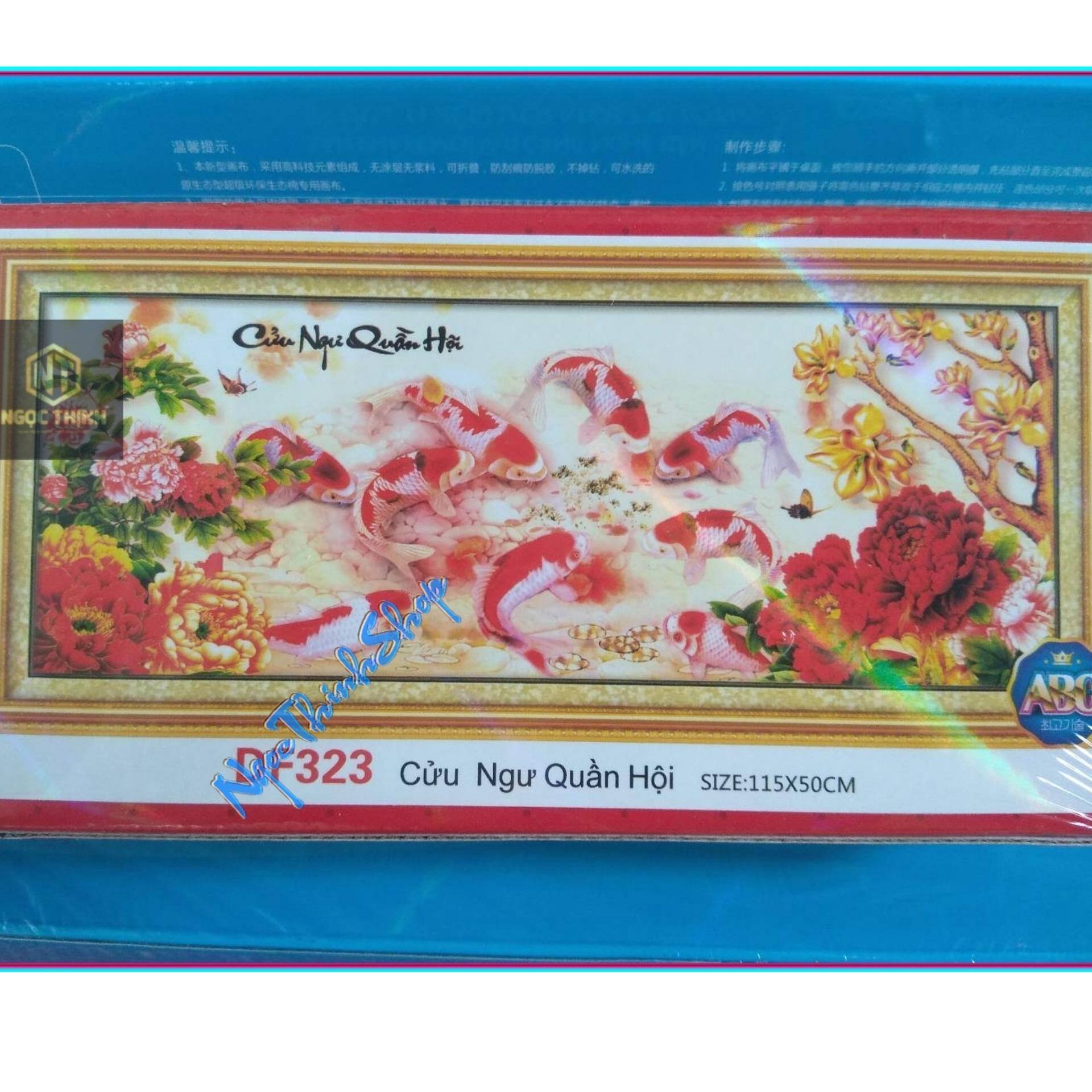 Tranh đính đá chín con cá DF323-Bảo Ngọc