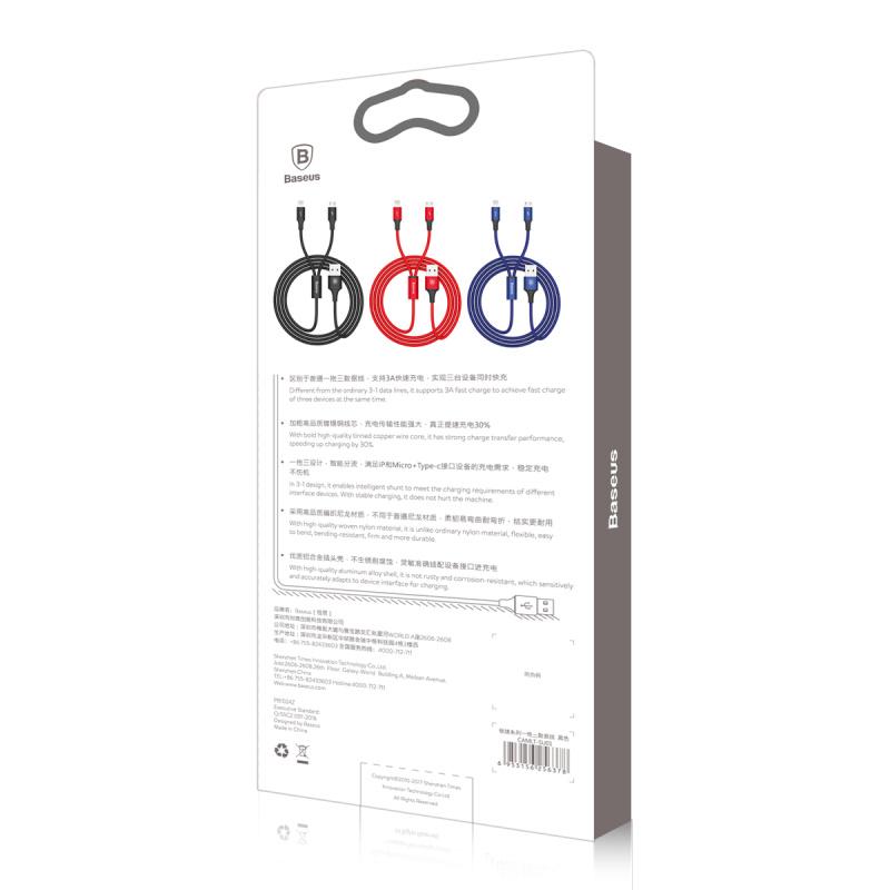 Cáp sạc 2 đầu (Micro USB + Type C) 3A - Hiệu basus