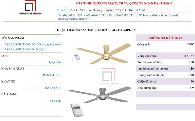 [HCM]Quạt trần Panasonic F-56MPG-S