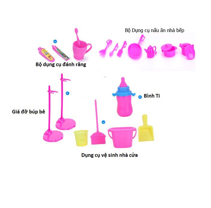Set Bộ Phụ Kiện Búp Bê 113 Chi Tiết + (Tặng Kèm Búp Bê Chibi + 1 Búp Bê 12 Khớp 30cm)