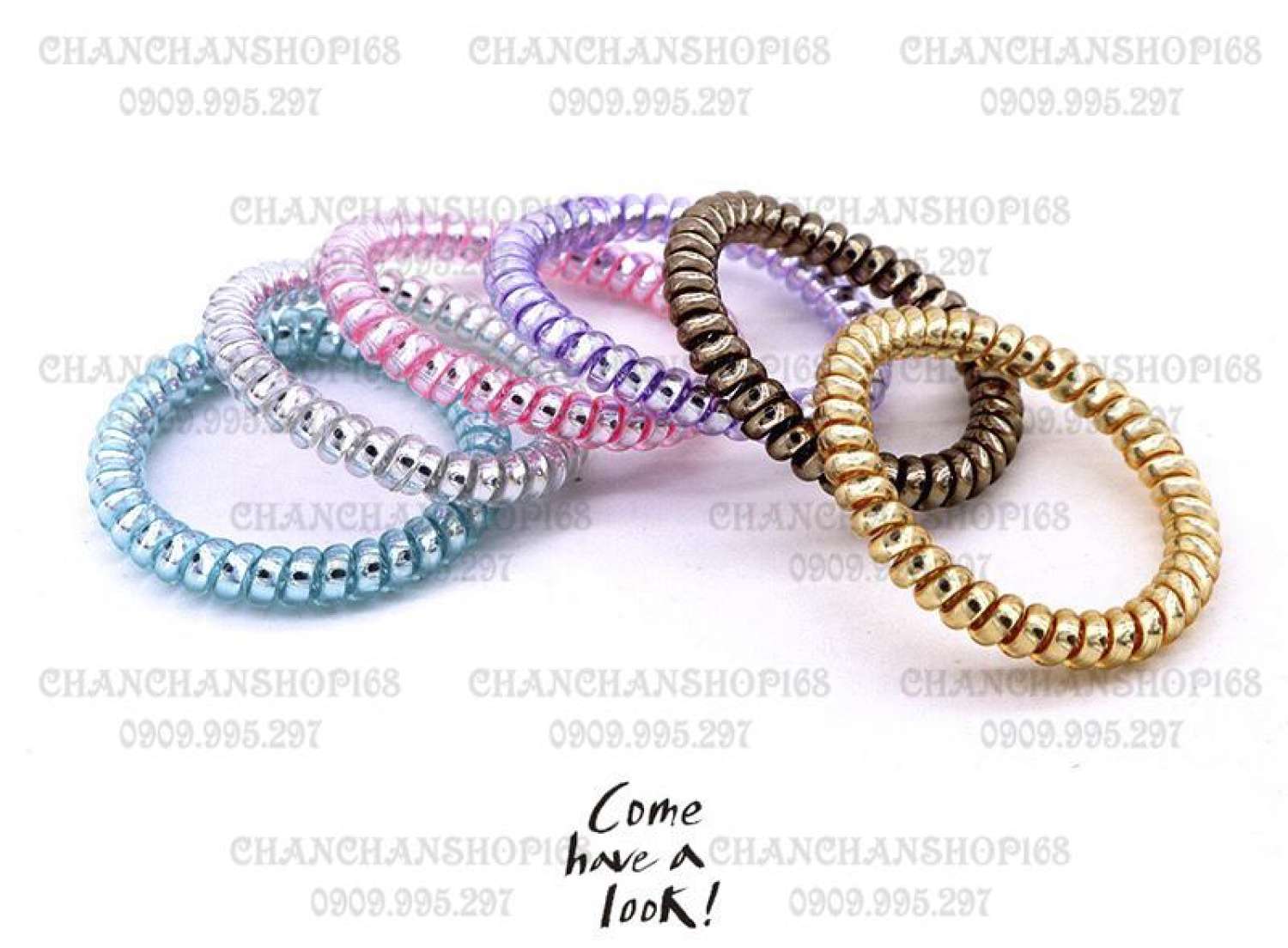 Combo 5 cột tóc lò xo nhũ bạc size lớn đủ màu