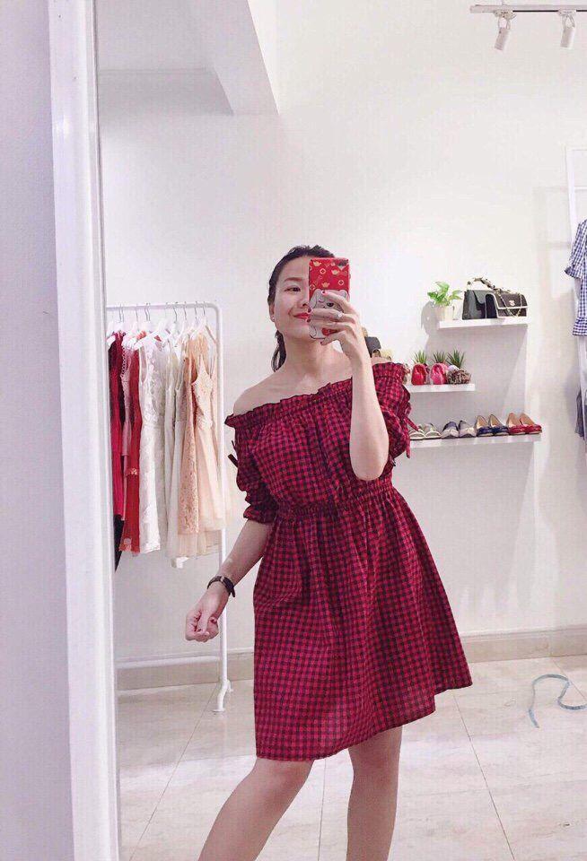 Đầm baby trễ vai caro D806