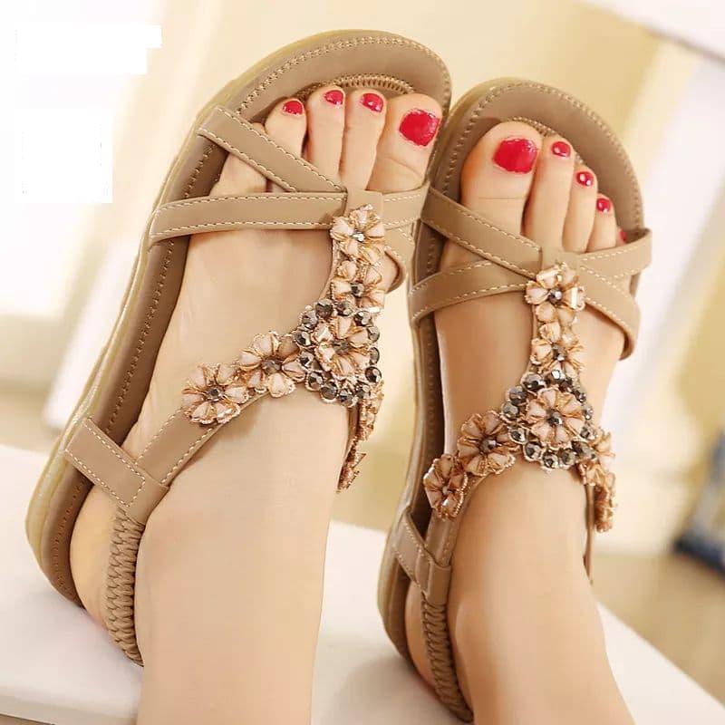 Sandal đế bệt quai chéo đính hoa