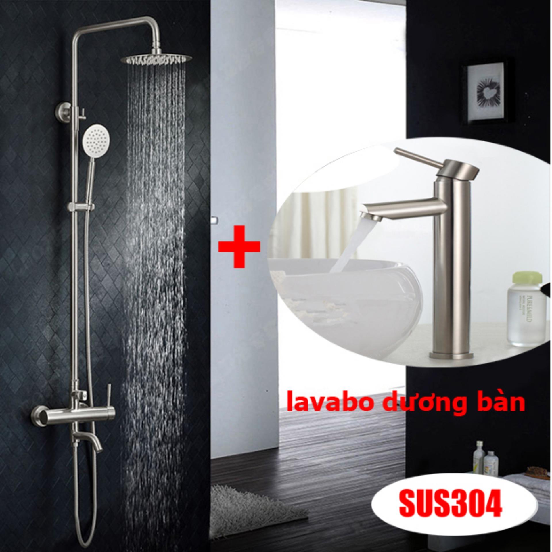 Bộ sen cây tắm nóng lạnh Inox SUS304 tròn 3020+ Lavabo 5015