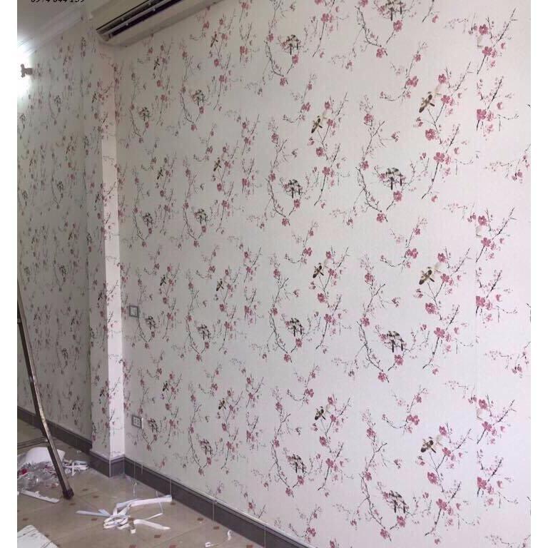 Combo 10m giấy dán tường hoa đào hồng khổ rộng 1m20