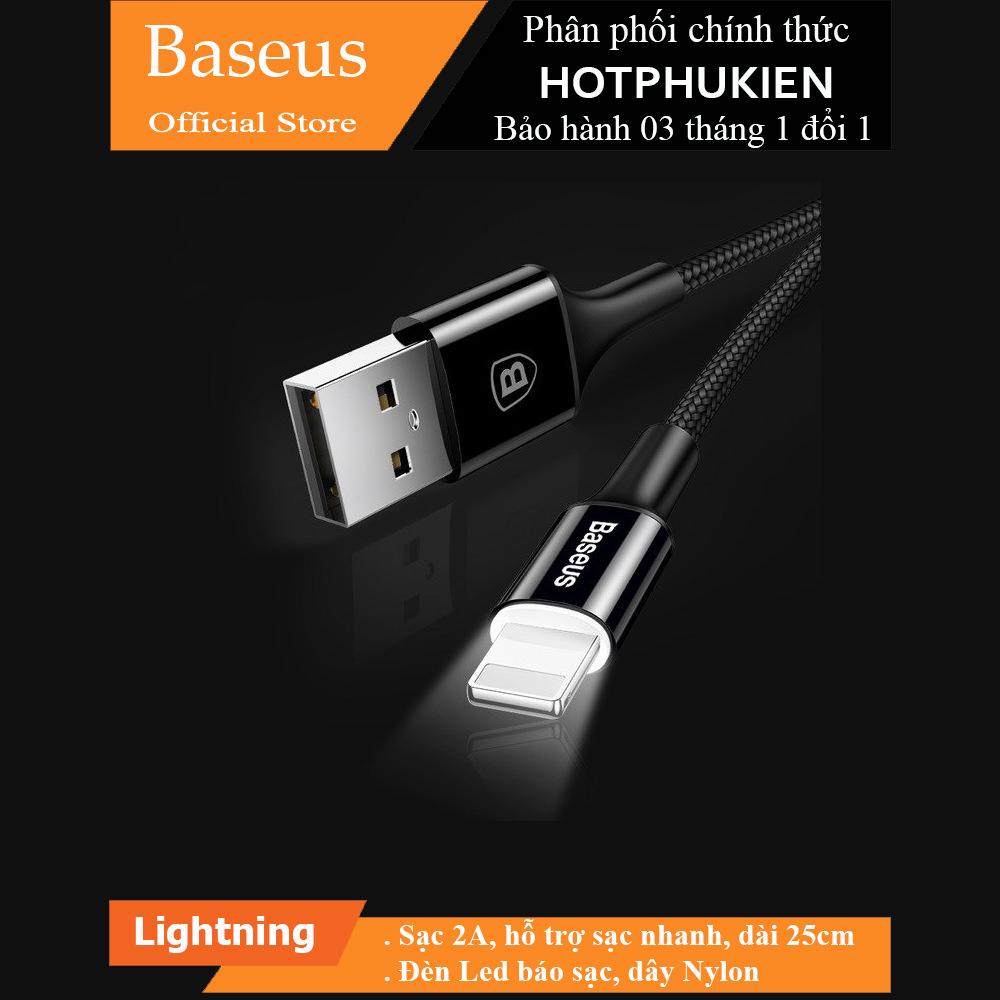 Dây cáp sạc Lightning Baseus Rapid 25cm Sạc nhanh đèn LED báo hiệu sạc - Phân phối HotPhuKien