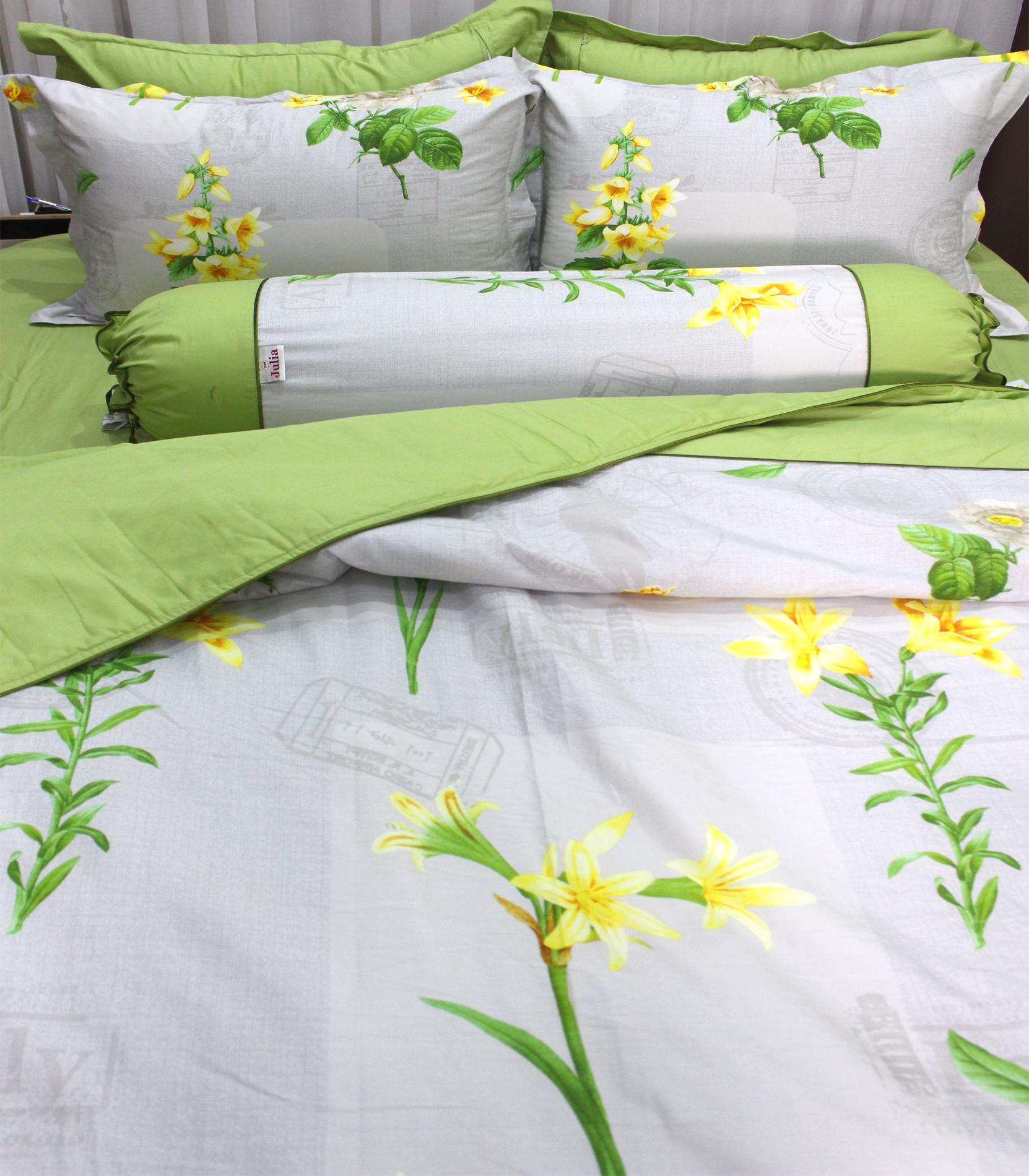 Bộ chăn ga gối 100% cotton satin màu trơn Hàn Quốc Julia J5 (bộ 5 món có chăn chần gòn)