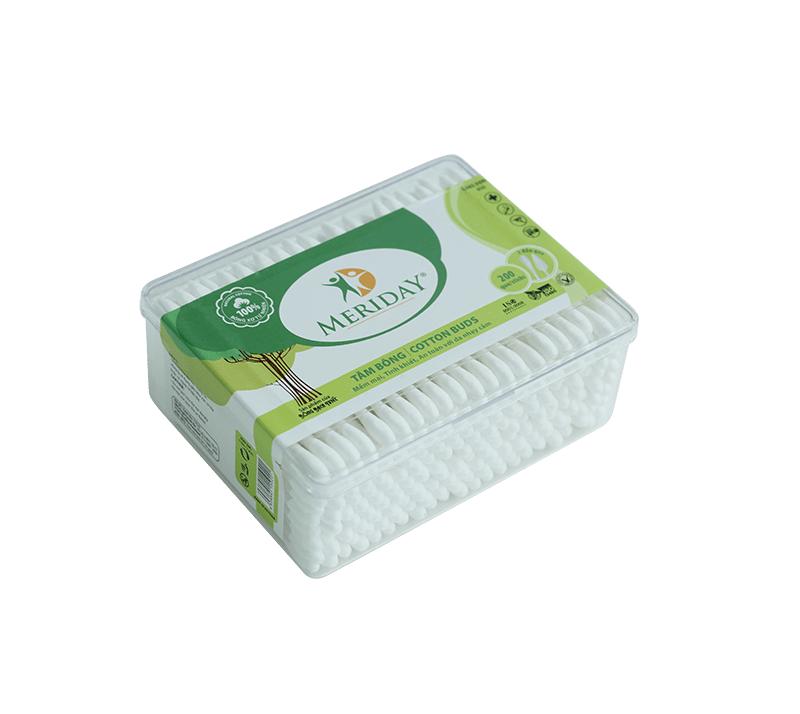 Tăm bông Meriday hộp 200 que ( 2 đầu tròn)