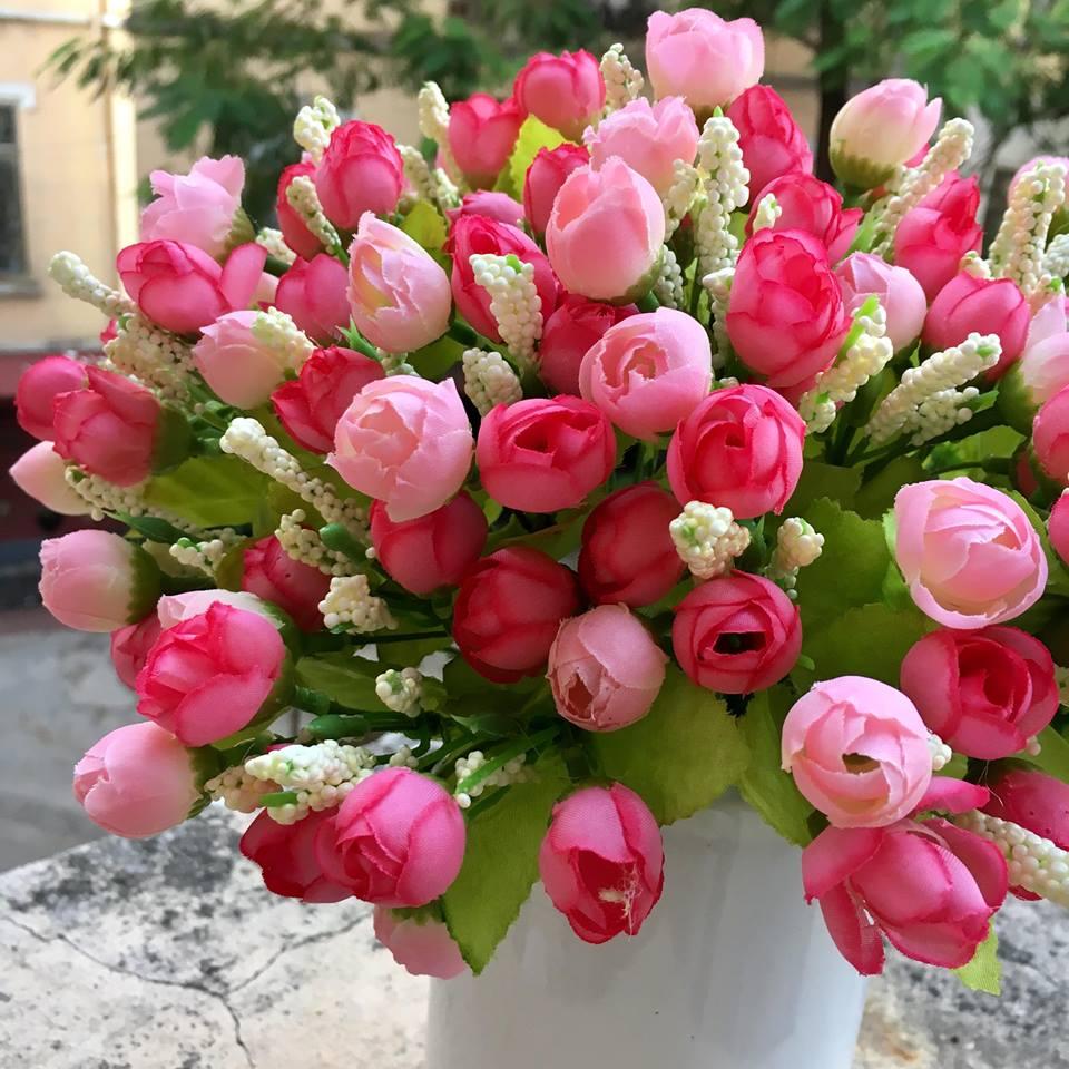Hoa giả -1 Cành hoa hồng tỉ muội 15 bông tuyệt đẹp trang trí nội thất, cửa hàng, khách sạn, tiệc cưới