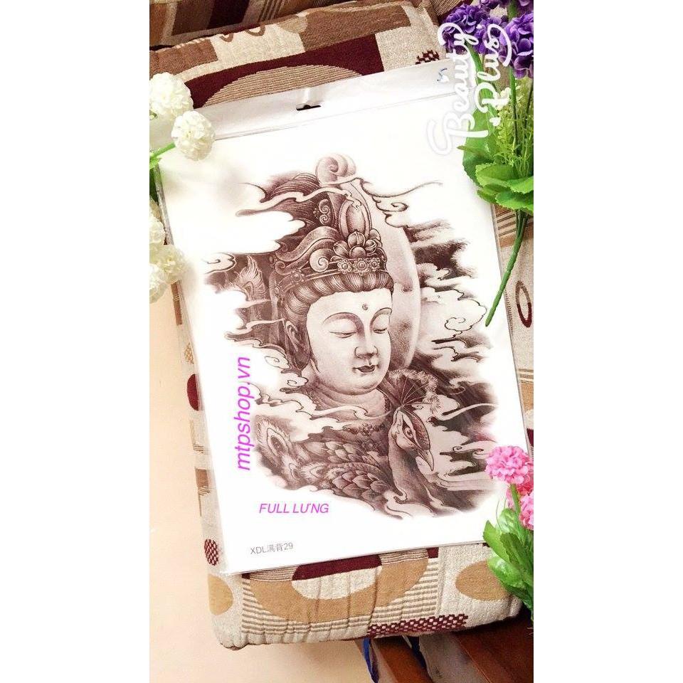 [HCM]Hình xăm dán tattoo kín lưng 34x48cm Phật Bà (Mua 1 tặng 1 mini tattoo)