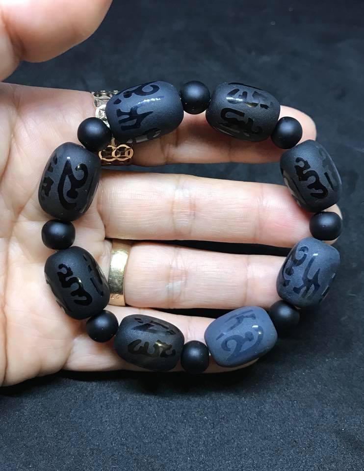 [HCM]VÒNG TAY ĐÁ MÃ NÃO ĐEN NHÁM MAY MẮN-14LY