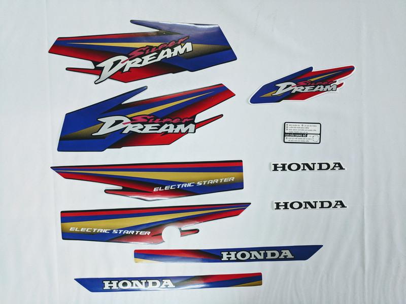 Bộ tem dán xe máy Dream tem 3 lớp (màu xanh đỏ)