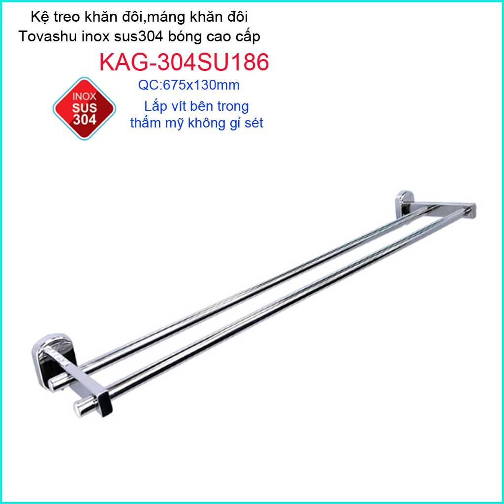 Thanh treo khăn tắm tovashu kag-304su186 giá treo khăn phòng tắm inox hộp cao cấp sus304 nhật bản