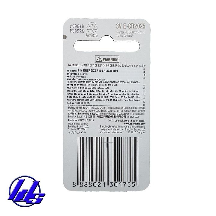 Pin CR2025 Energizer Lithium 3V - Vỉ 1 viên